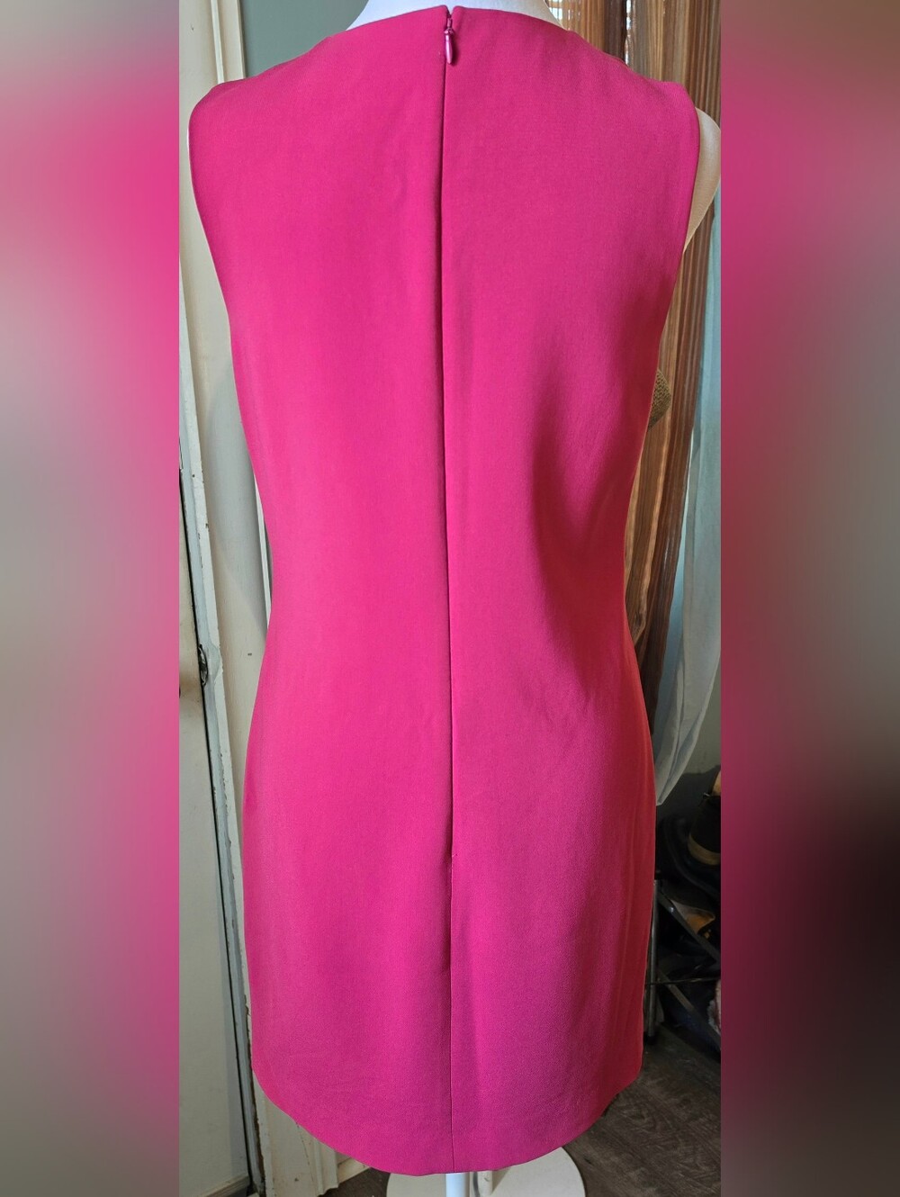 Theory Admiral Crepe Mini Shift Dress Women's 2 Geranium Pink Sleeveless Classic - Picture 4 of 11
